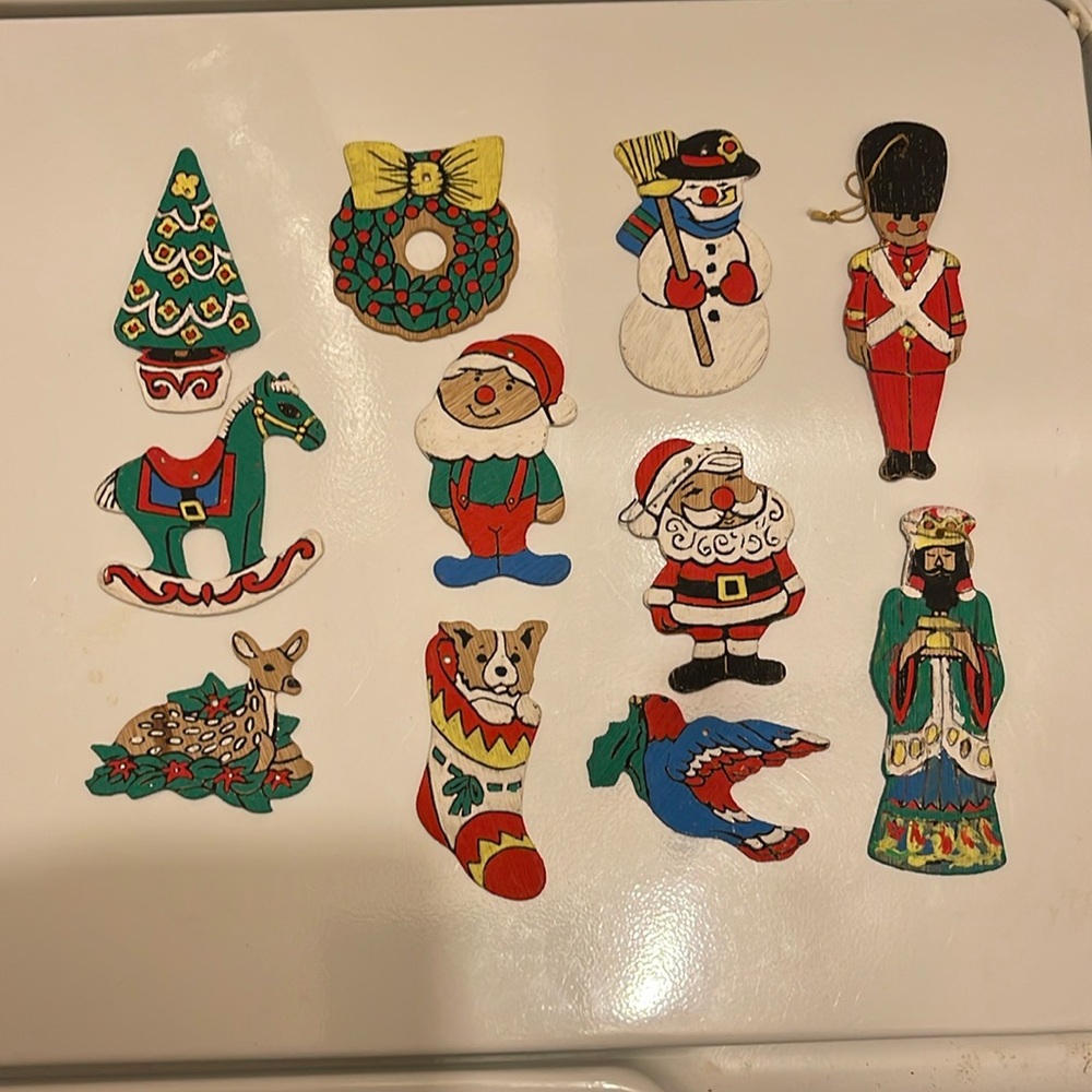 Eleven Assorted Vintage Wooden Ornaments - Unique & Timeless Holiday Collection